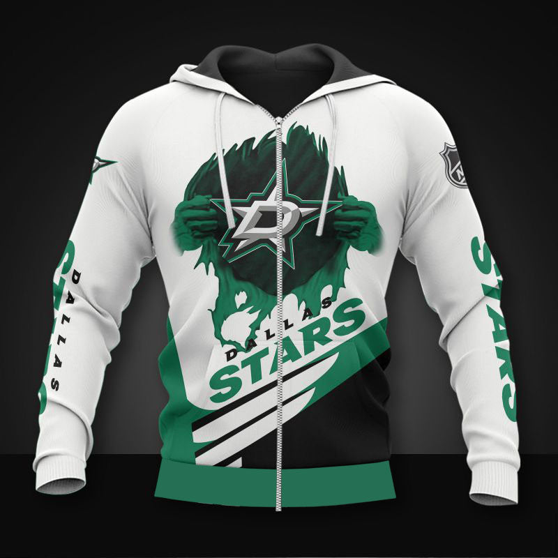 white dallas stars zipper hoodies pullover print 3d nhl 9093 ccenl