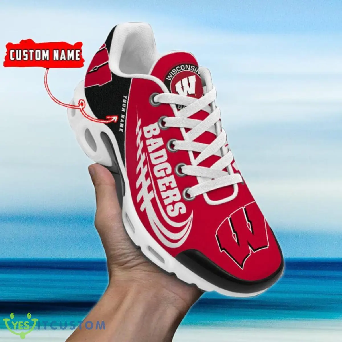 wisconsin badgers custom name air cushion sports shoes