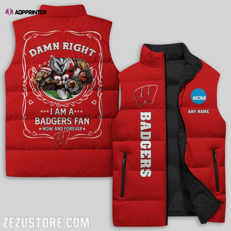 wisconsin badgers ncaa sleeveless puffer jacket custom for fans spj2153