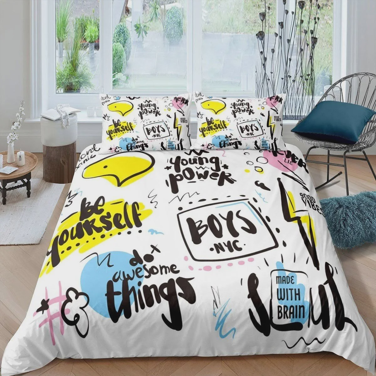 youth graffiti pattern duvet cover bedroom sets comfortable bedding sets je1jt