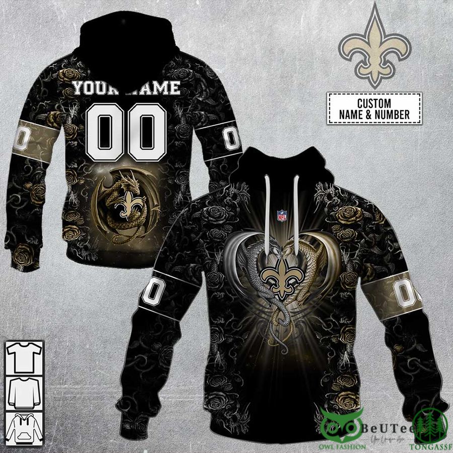 zzALBjZx 52 Personalized NFL Rose Dragon New Orleans Saints 3D Hoodie