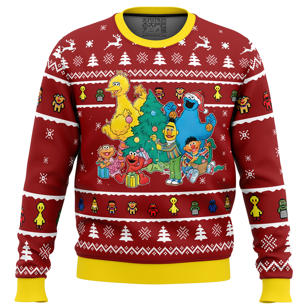 A Sesame Street Christmas Sesame Street Ugly Christmas Sweater FRONT mockup