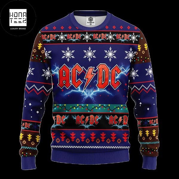 ACDC Snowflake Blue And Brown Fan Gifts 2023 Ugly Chirstmas Sweater 35984132 1