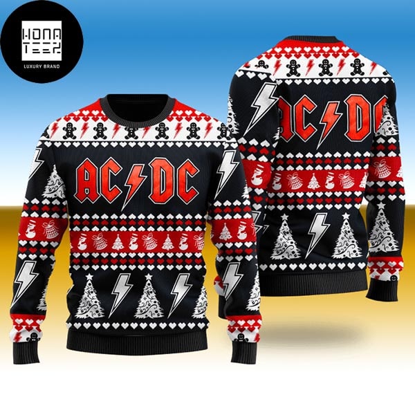 ACDC White Tree Christmas And Thunder 2023 Ugly Chirstmas Sweater 29464085 1