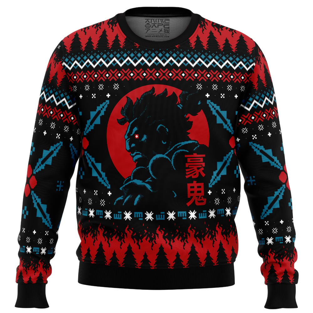 Akuma Street Fighter Ugly Christmas Sweater FRONT mockup