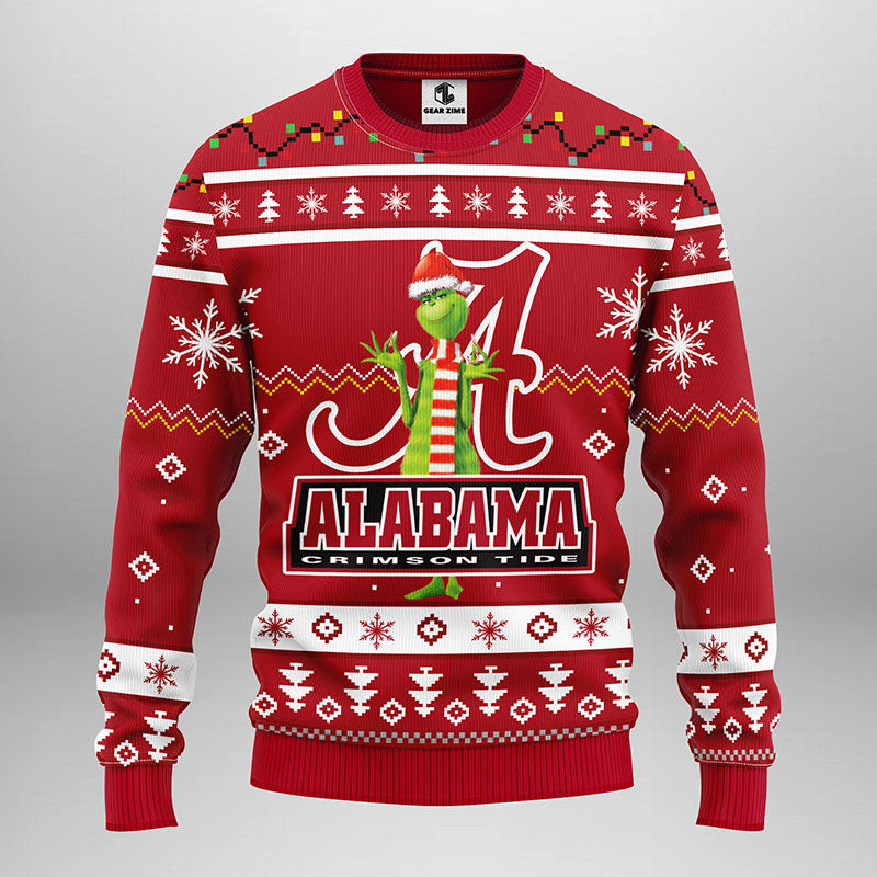 Alabama Crimson Tide Funny Grinch Ugly Christmas Sweater 1