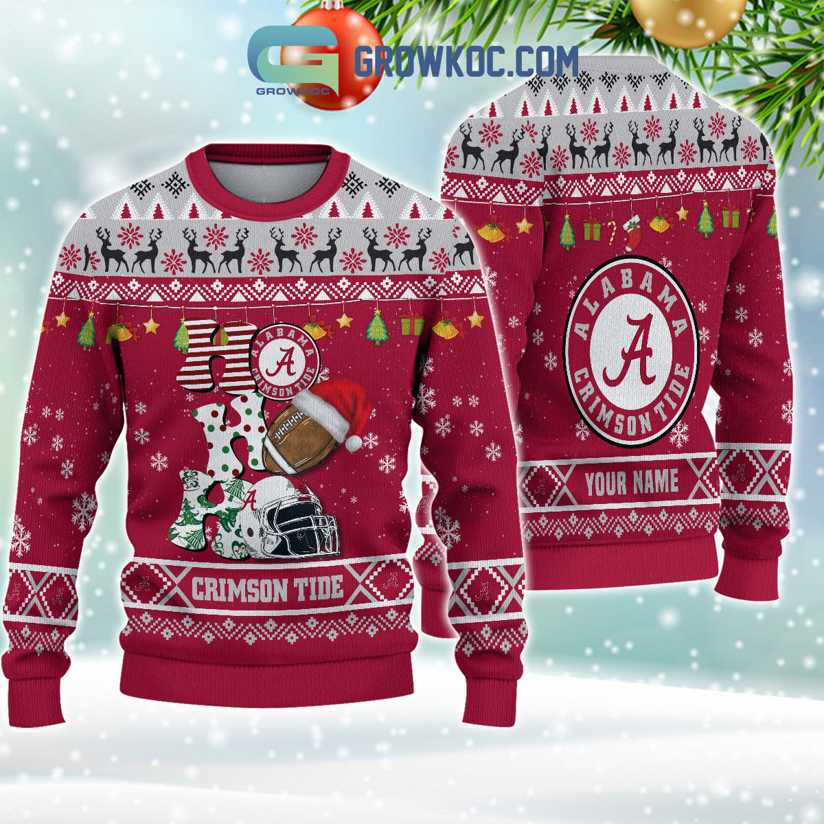 Alabama Crimson Tide NCAA Ho Ho Ho Snow Christmas Personalized Ugly Sweater2B1 n9J2R