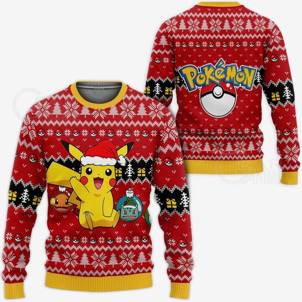 Anime Pikachu Cute Ball Pokemon Christmas Sweater 1