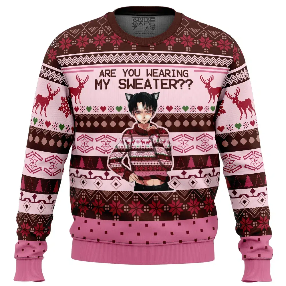 Are You Wearing My Sweater Attack on Titan Ugly Christmas Sweaters FRONT mockup