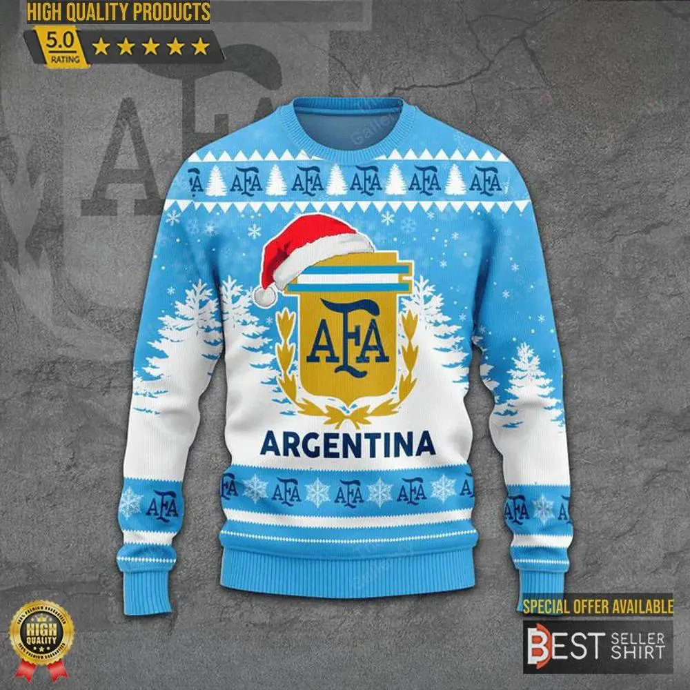 Argenitina National Football Team Santa Hat Ugly Christmas Sweater Funny Sweater 1