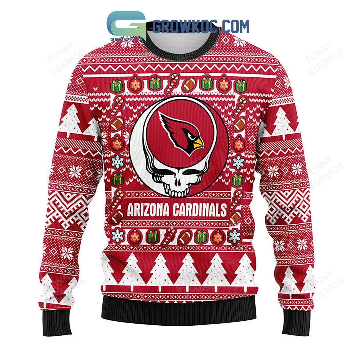 Arizona Cardinals Grateful Dead Ugly Christmas Fleece Sweater2B1 SDbXw