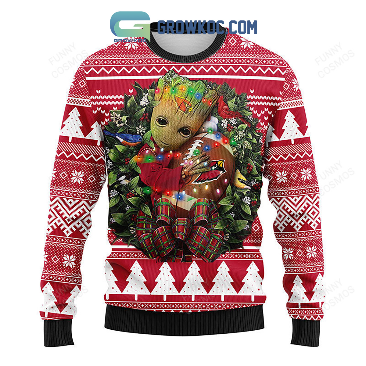 Arizona Cardinals Groot Hug Football Christmas Ugly Sweater2B1 UpBXG