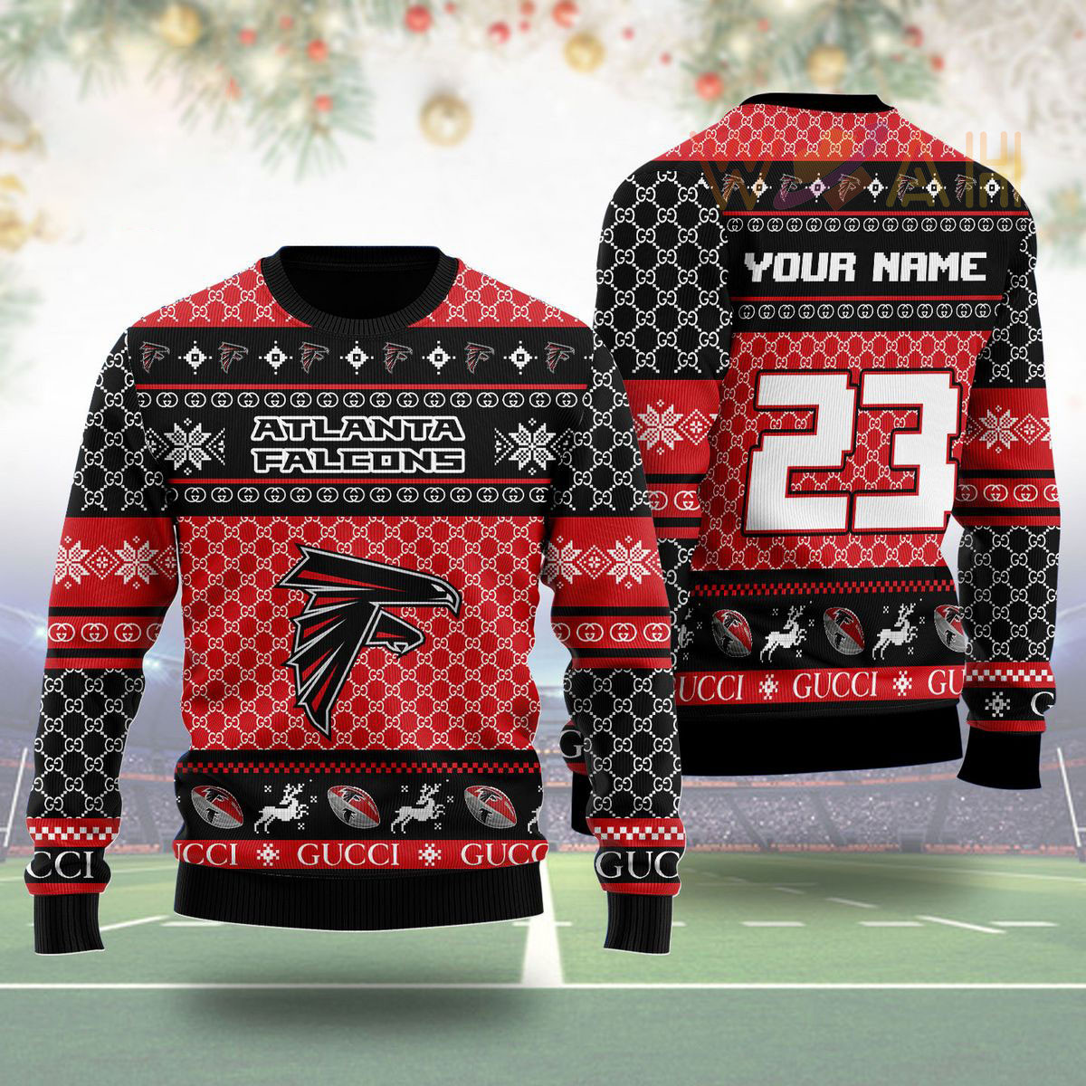 Atlanta Falcons Gucci Ugly Christmas 3D Sweater