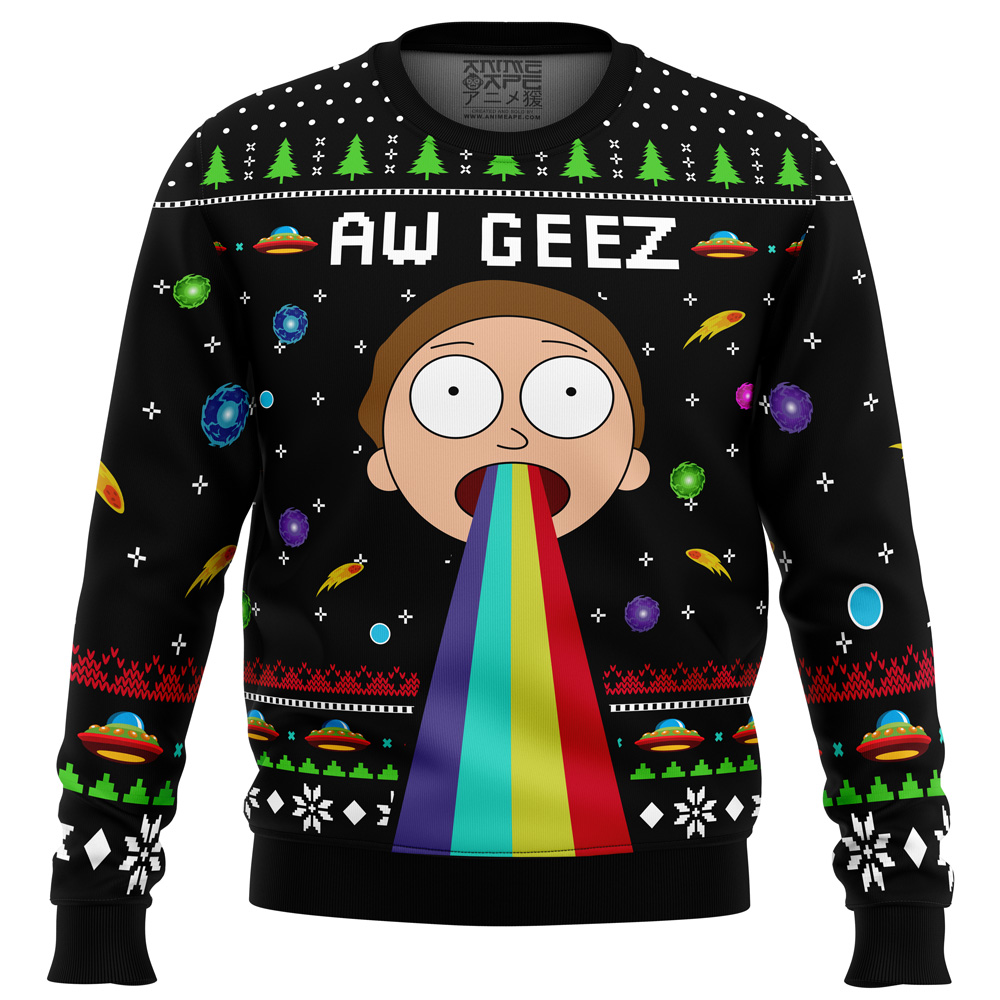 Aw Geez Rick and Morty Ugly Christmas Sweater FRONT mockup