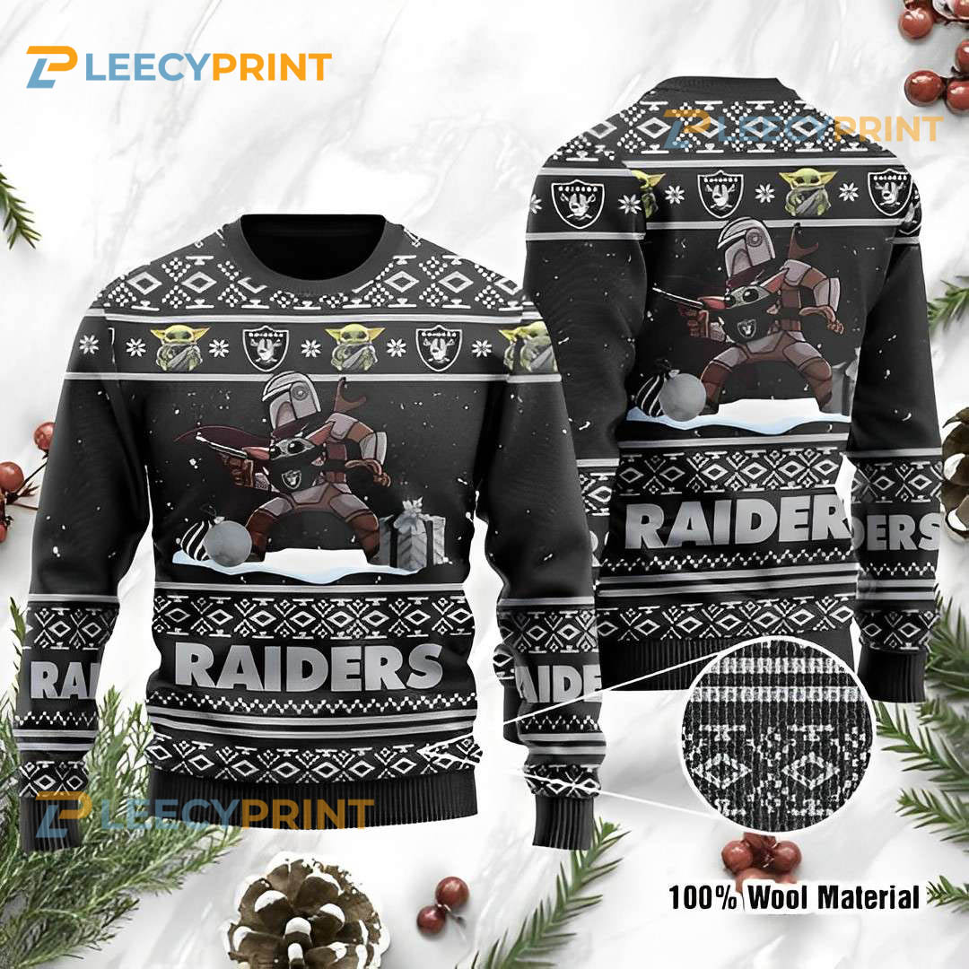 Baby Yoda Boba Fett The Mandalorian Las Vegas Raiders Ugly Christmas Sweater Raider Fans Gift 1