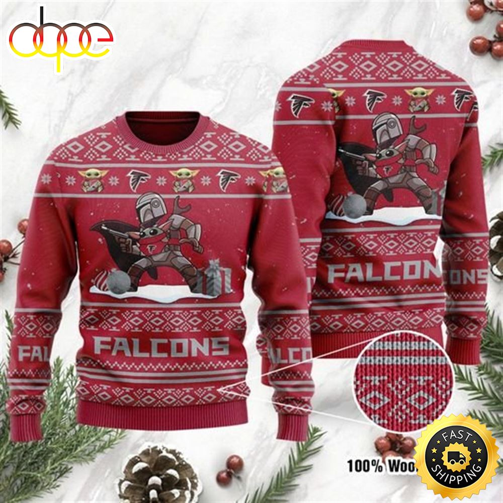 Baby Yoda Boba Fett The Mandalorian Atlanta Falcons Ugly Christmas Sweater Sweatshirt r8q1gp