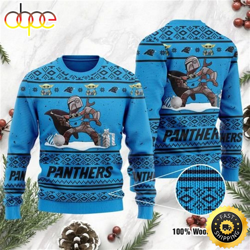 Baby Yoda Boba Fett The Mandalorian Carolina Panthers Ugly Christmas Sweater rjqhaj