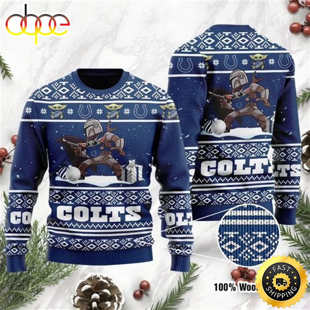 Baby Yoda Boba Fett The Mandalorian Indianapolis Colts Ugly Christmas Sweater uanqvs