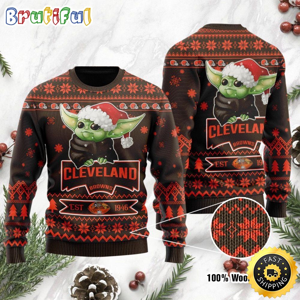 Baby Yoda Grogu Cleveland Browns Ugly Christmas Sweater