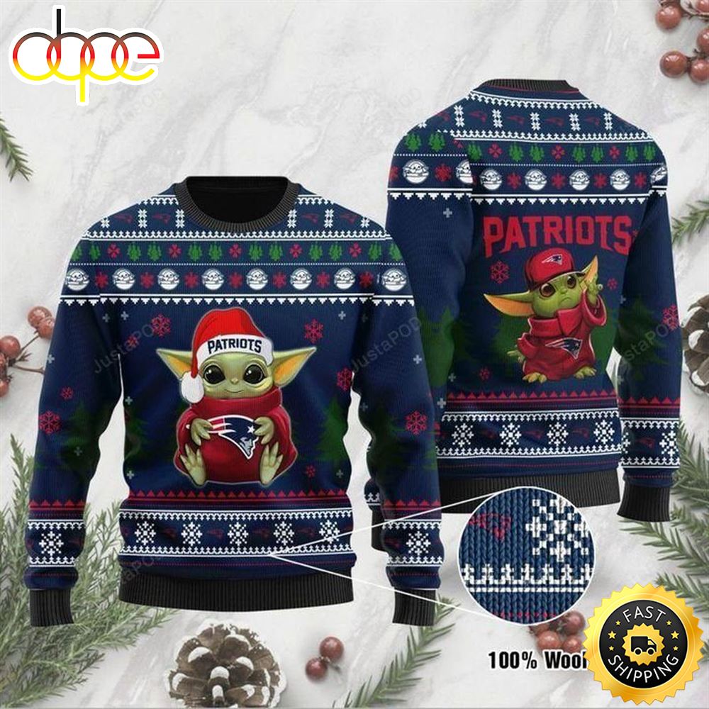 Baby Yoda New England Patriots Ugly Christmas Sweater efhson