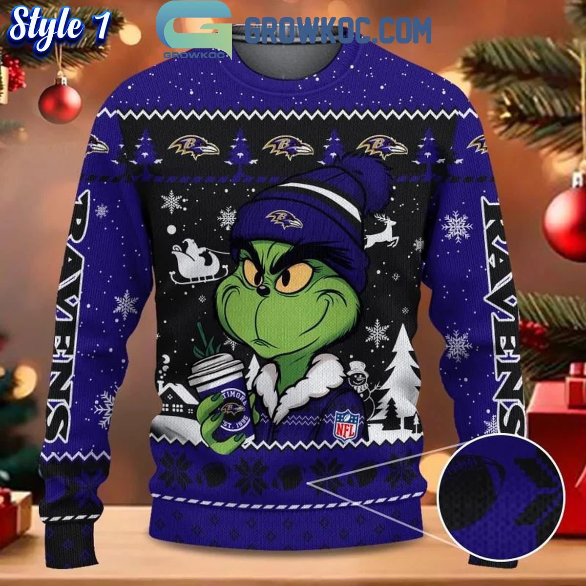 Baltimore Ravens Grinch Stolen Christmas 2024 Grinchmas Ugly Sweater 1 HhOvB 1