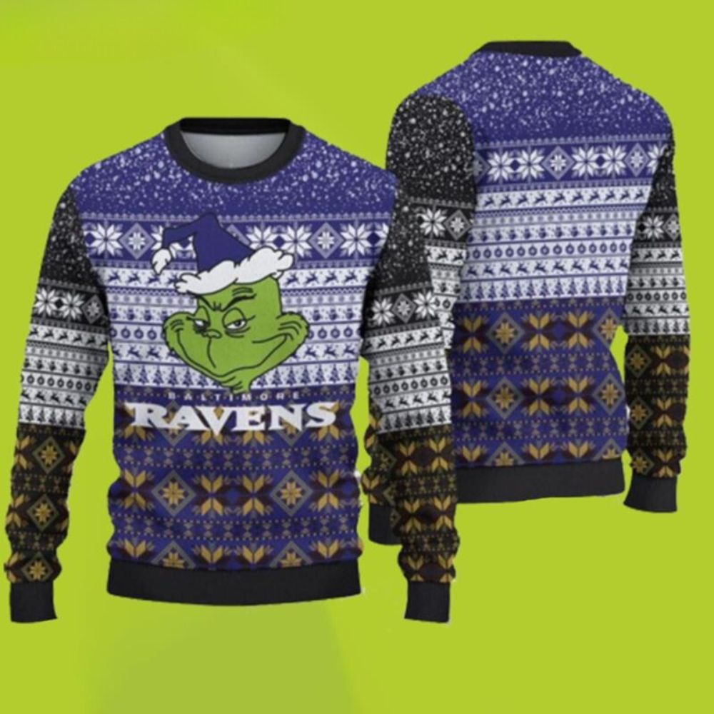 Baltimore Ravens Grinch Ugly Christmas Sweater 1