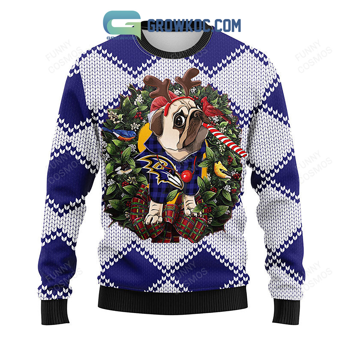 Baltimore Ravens Pub Dog Christmas Ugly Sweater2B1 gbOwR