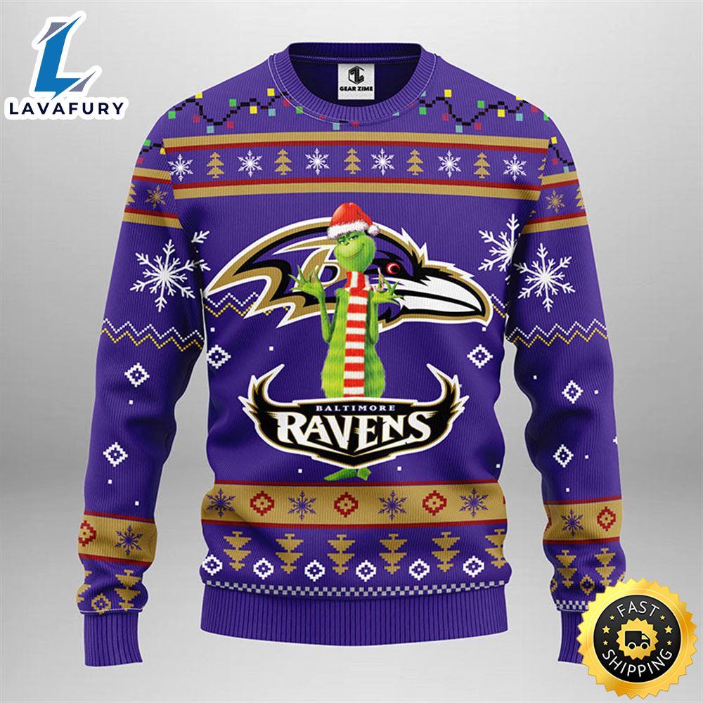 Baltimore Ravens Funny Grinch Christmas Ugly Sweater 1 tkltty