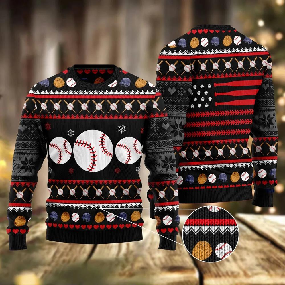 Baseball Balls Ugly Christmas Sweater Baseball Balls All Over Print Xmas Ugly Christmas Sweater Christmas Gifts 1