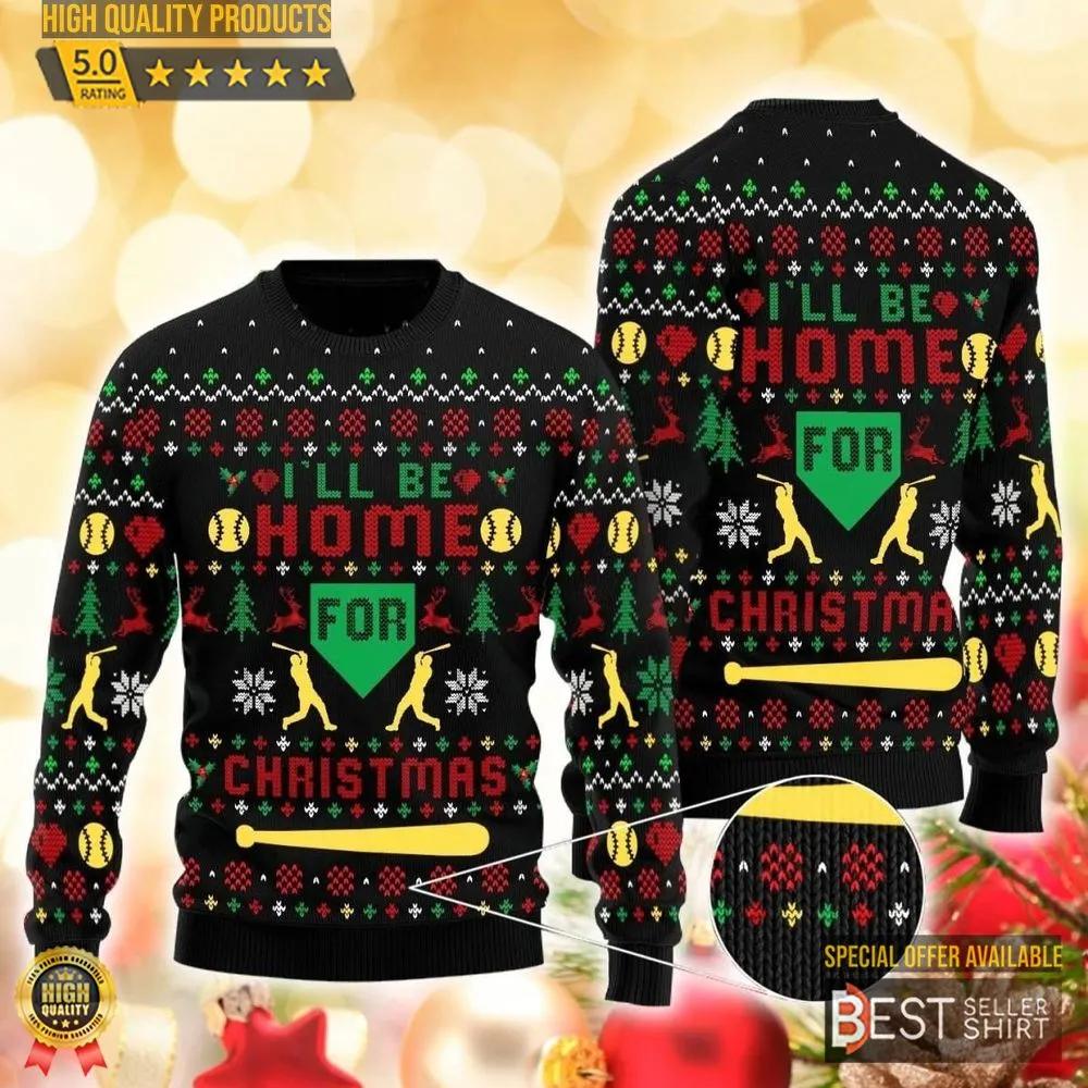 Baseball ILl Be Home For Christmas 3D Sweater Ugly Christmas Sweater Funny Sweater 1