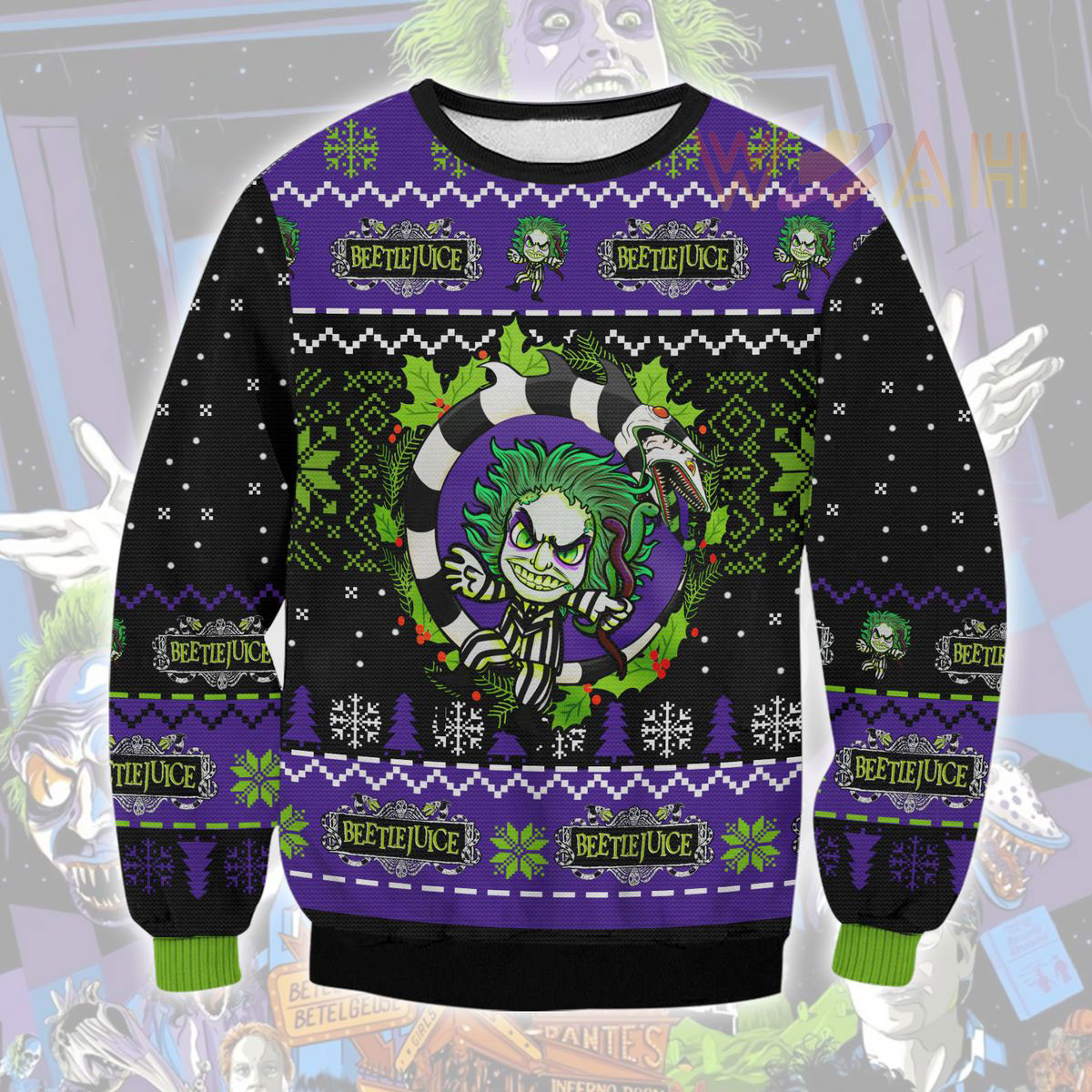 Beetle Juice Ugly Christmas 3D Sweater