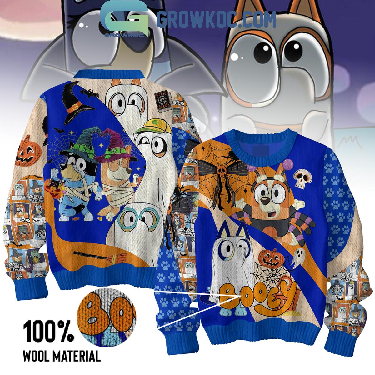 Bluey Enjoying The Spooky Time Halloween Booey Christmas Ugly Sweater 1 UAwCn