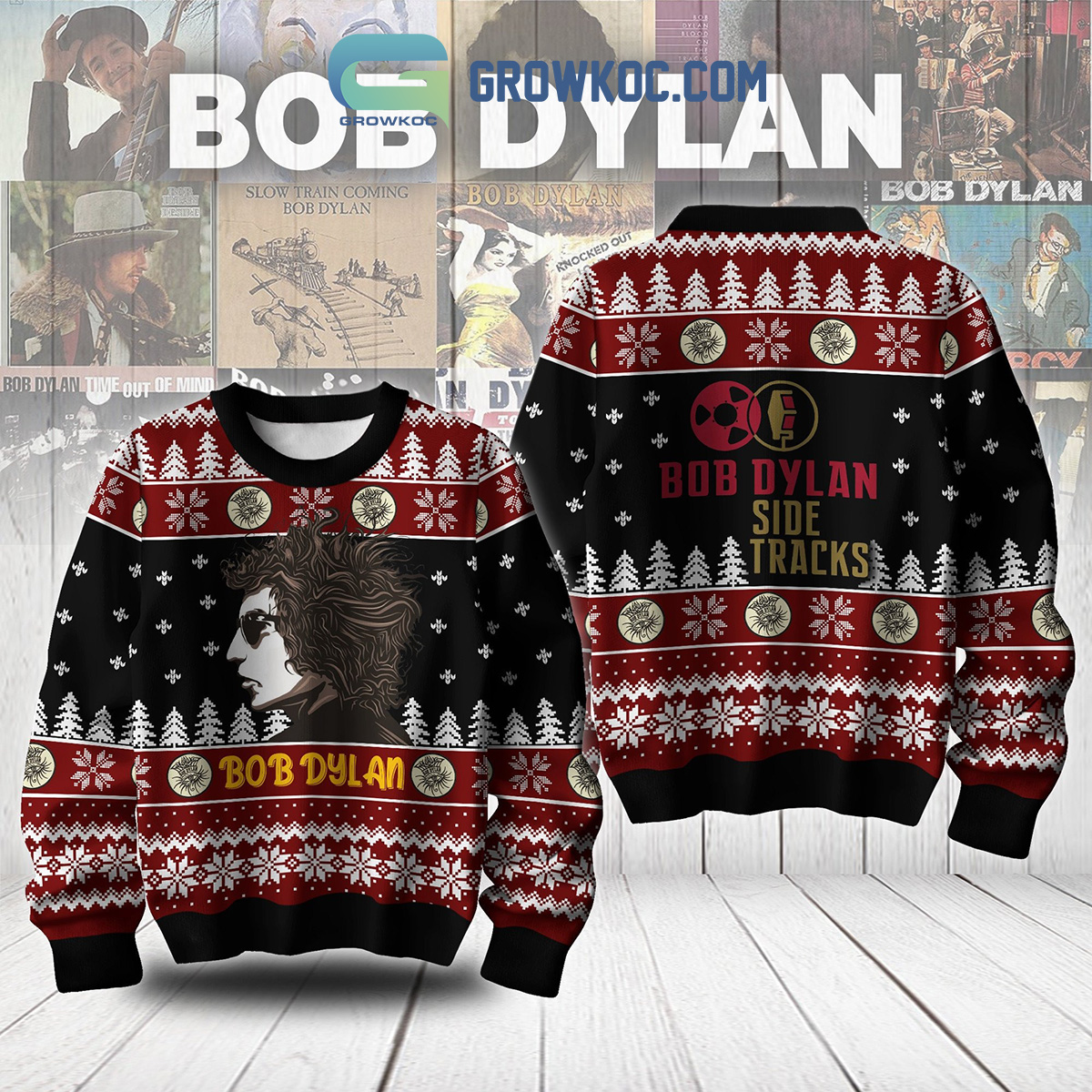 Bob Dylan Side Tracks Christmas Ugly Sweater2B1 eSR6w