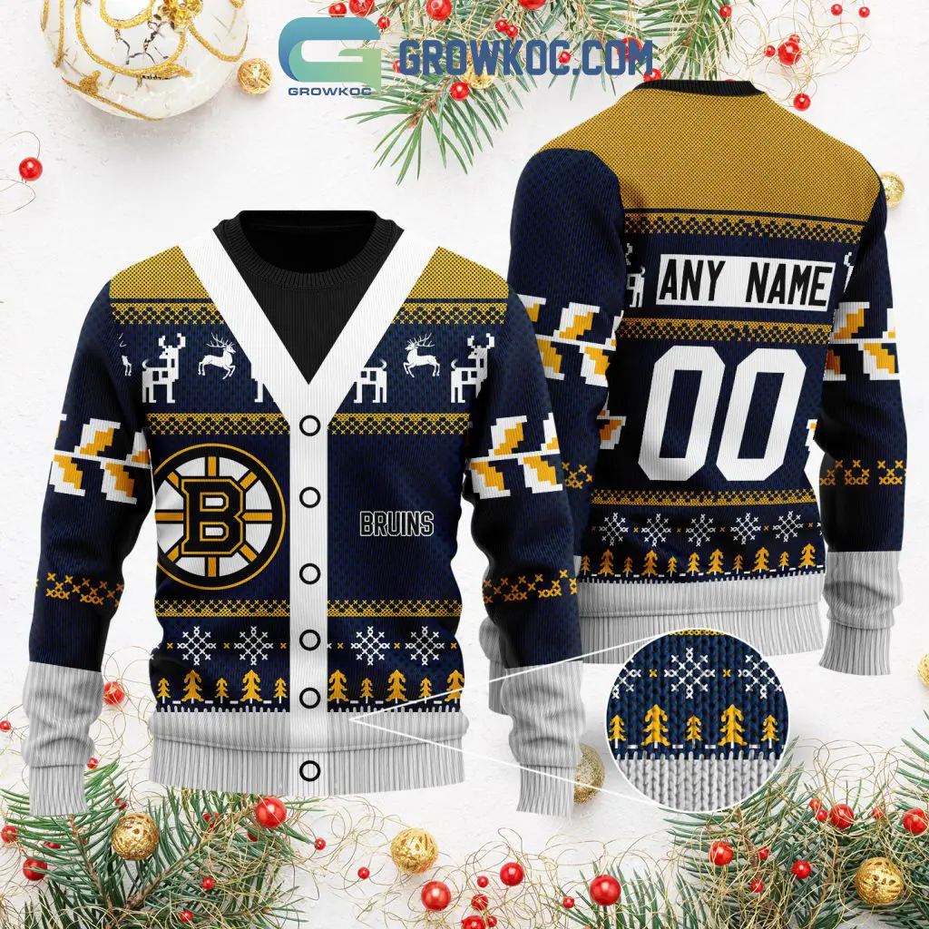 Boston Bruins Supporter Custom Name Number Christmas Holiday Ugly Sweater2B0 WHzzF