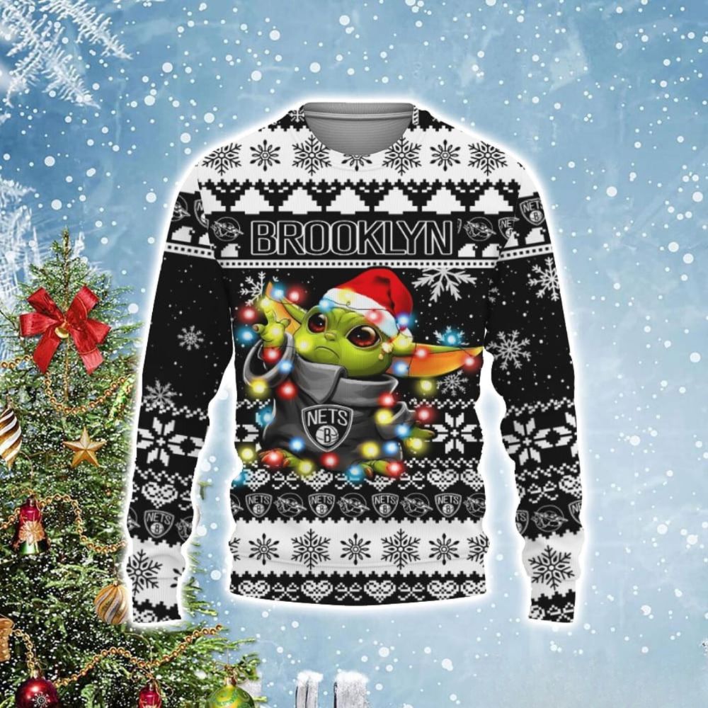 Brooklyn Nets Baby Yoda Star Wars Ugly Christmas Sweater 1