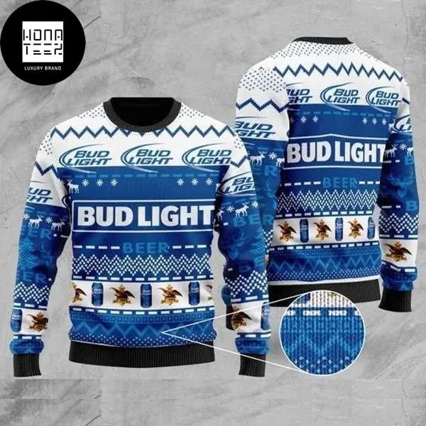 Bud Light Beer Logo And Cans Dragon Pattern 2023 Ugly Christmas Sweater 15592455 1
