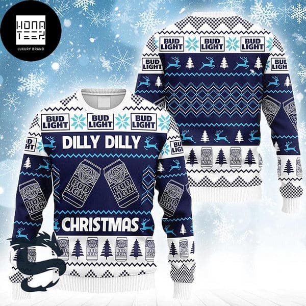 Bud Light Navy And White Dilly Dilly 2023 Ugly Christmas Sweater 86484142 1