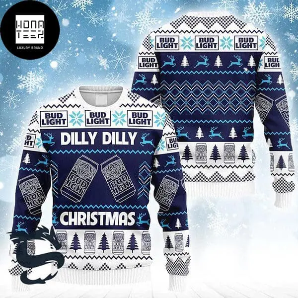 Bud Light Navy And White Dilly Dilly 2023 Ugly Christmas Sweater 86484142 1