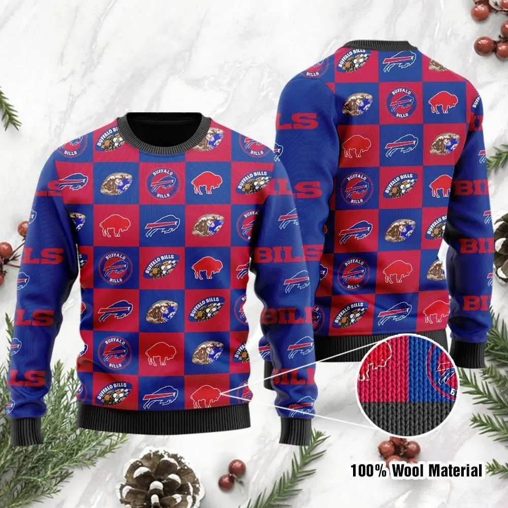 Buffalo Bills American Football Pattern Christmas Ugly Sweater Buffalo Bills Ugly Christmas Sweater 1