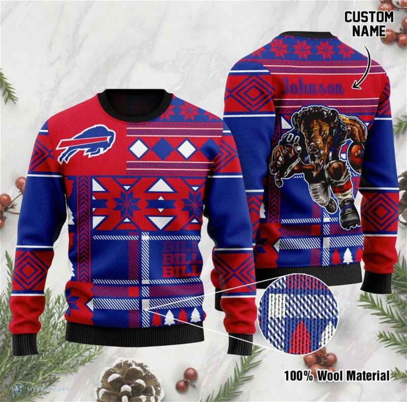 Buffalo Bills Custom Name Mascot Ugly Christmas Sweater Buffalo Bills Ugly Sweater 1