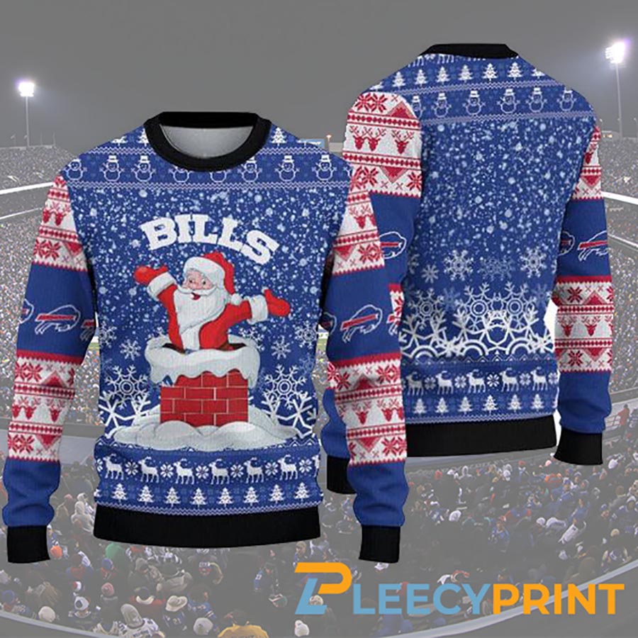 Buffalo Bills Funny Santa Claus In The Chimney Ugly Sweater Buffalo Bills Ugly Sweater 1