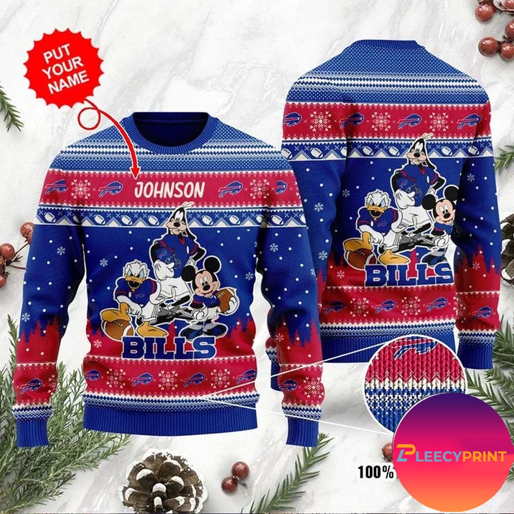 Buffalo Bills Personalized Disney Donald Duck Mickey Mouse Christmas Ugly Sweater 1