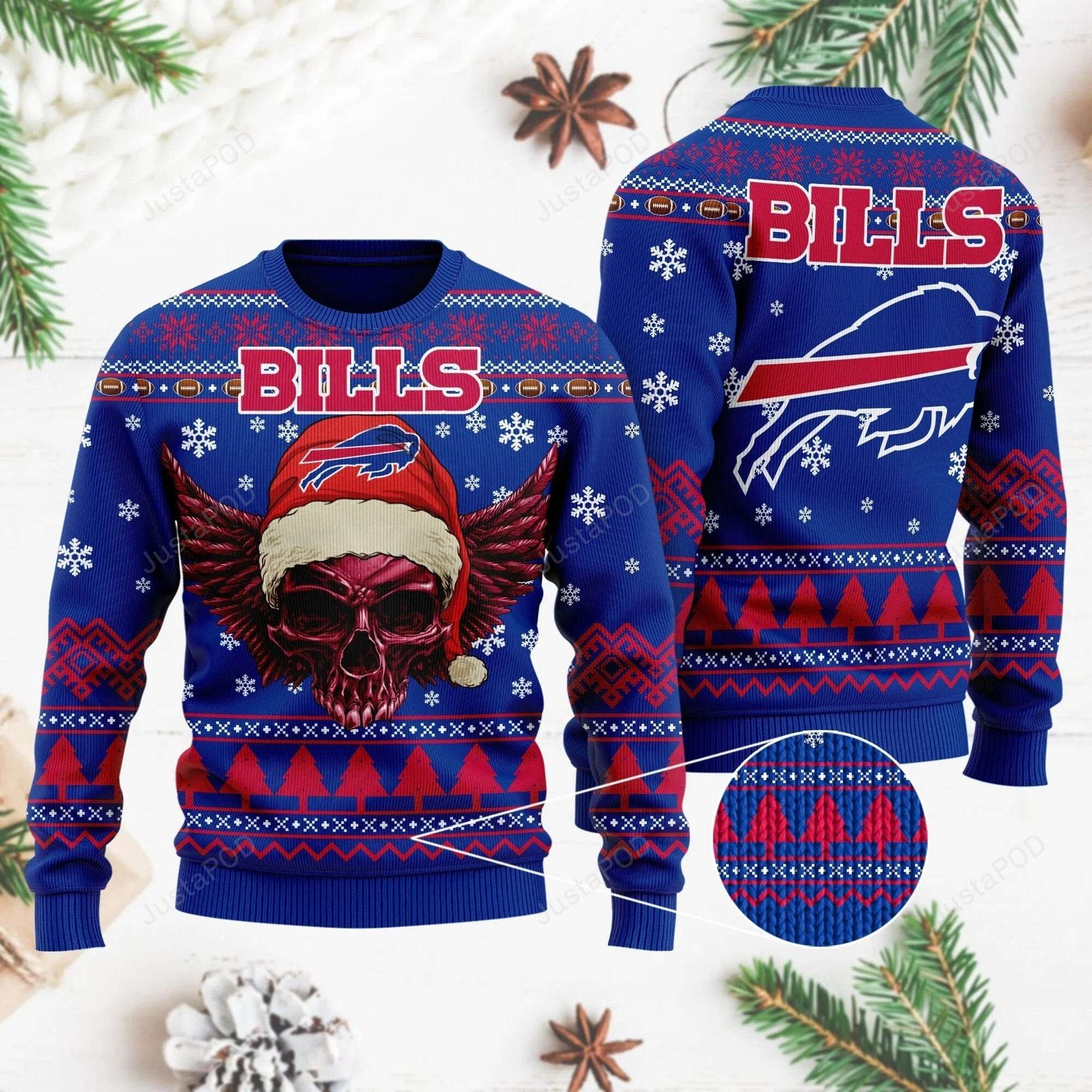 Buffalo Bills Wing Skull Santa Hat Ugly Christmas Sweater Buffalo Bills Christmas Sweater 1