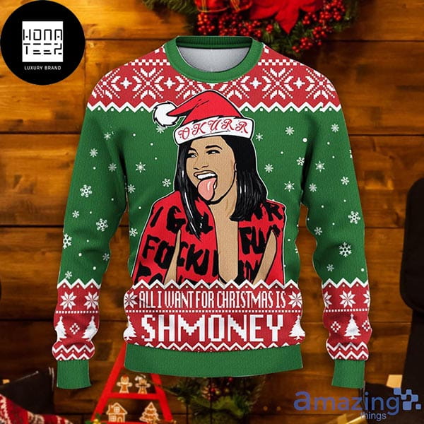 Cardi B All I Want For Christmas Is Sh Money Snowflakes 2023 Ugly Christmas Sweater 47127496 1
