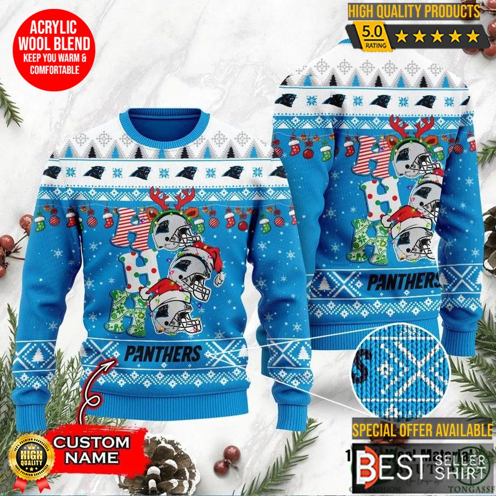 Carolina Panthers Football Logo Hohoho Christmas Ugly Sweater Personalized Shirt 1