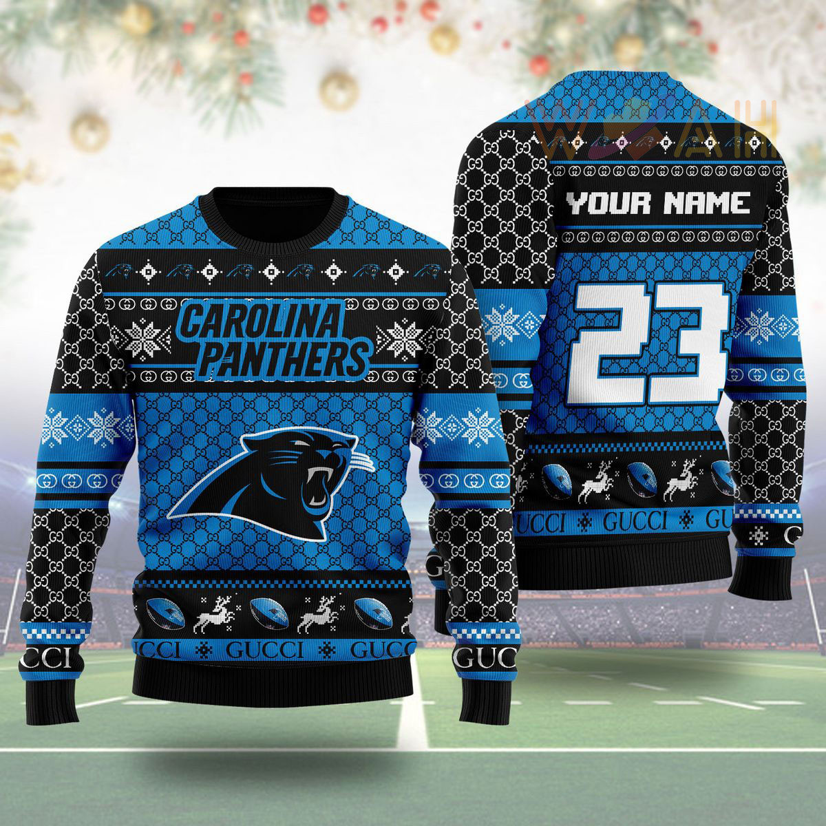 Carolina Panthers Gucci Ugly Christmas 3D Sweater