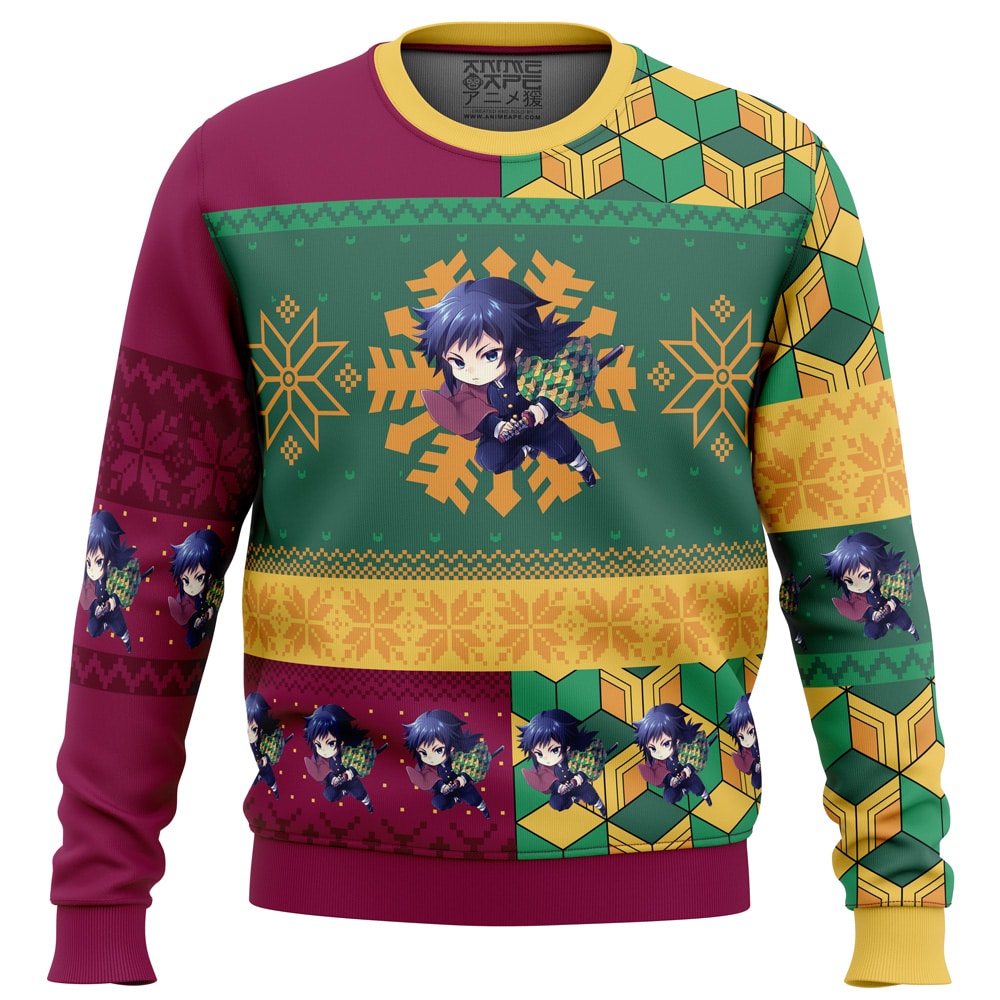 Chibi Christmas Giyu Tomioka DS PC Ugly Christmas Sweater front mockup