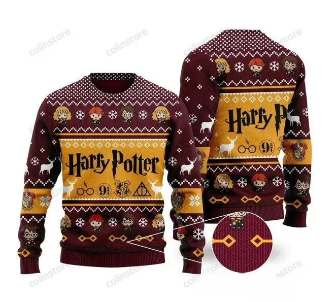 Chibi Harry Potter Characters Ugly Christmas Sweater 1 2