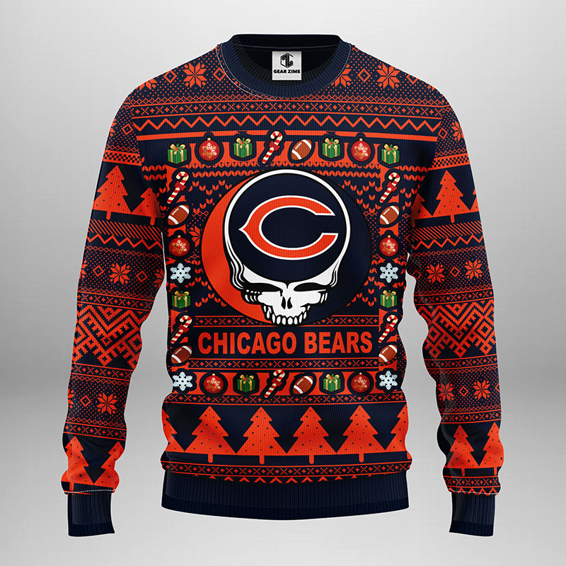 Chicago Bears Grateful Dead NFL Ugly Christmas Fleece Sweater Chicago Bears Ugly Christmas Sweater 1