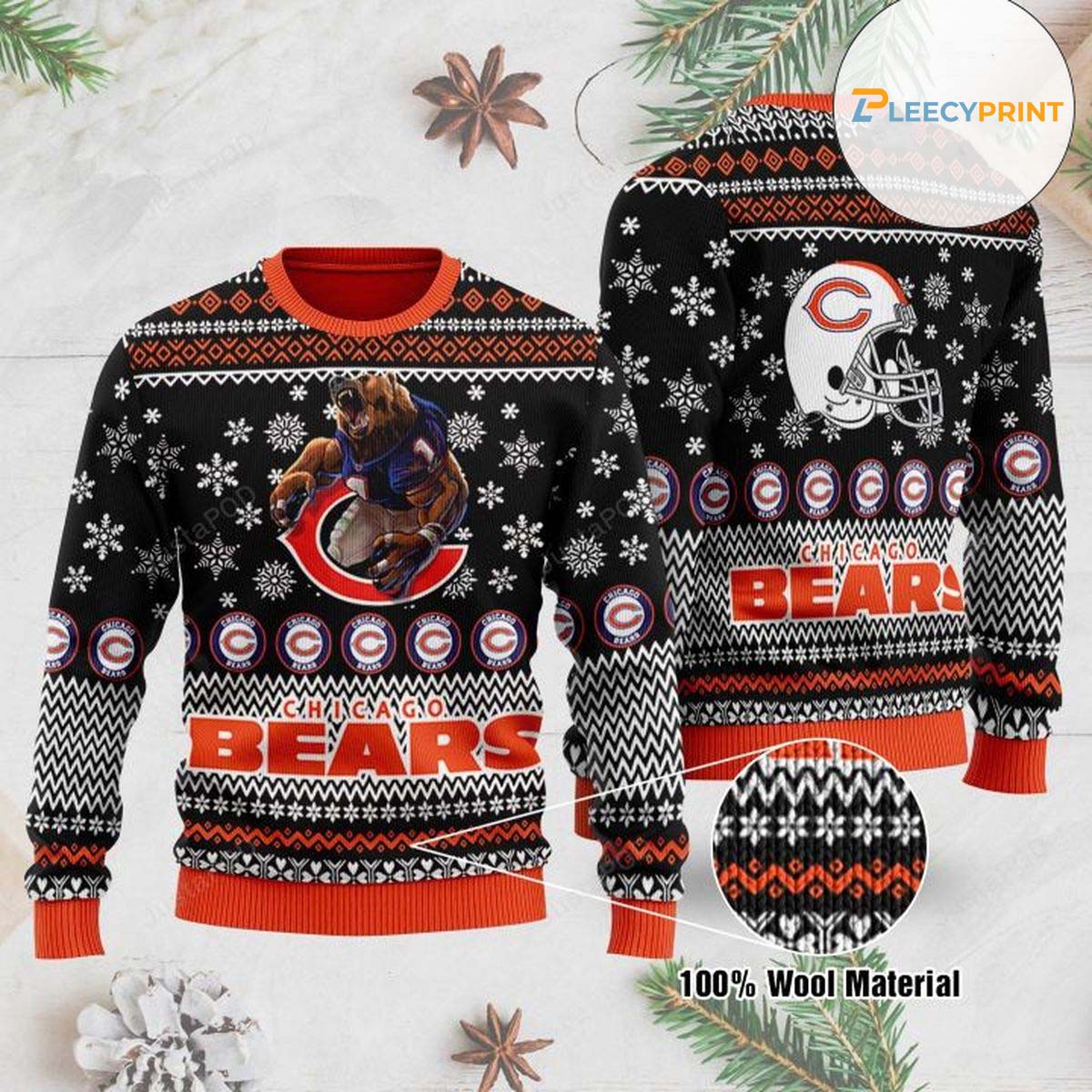 Chicago Bears Mascot Football Helmet Ugly Christmas Sweater Chicago Bears Christmas Sweater 1